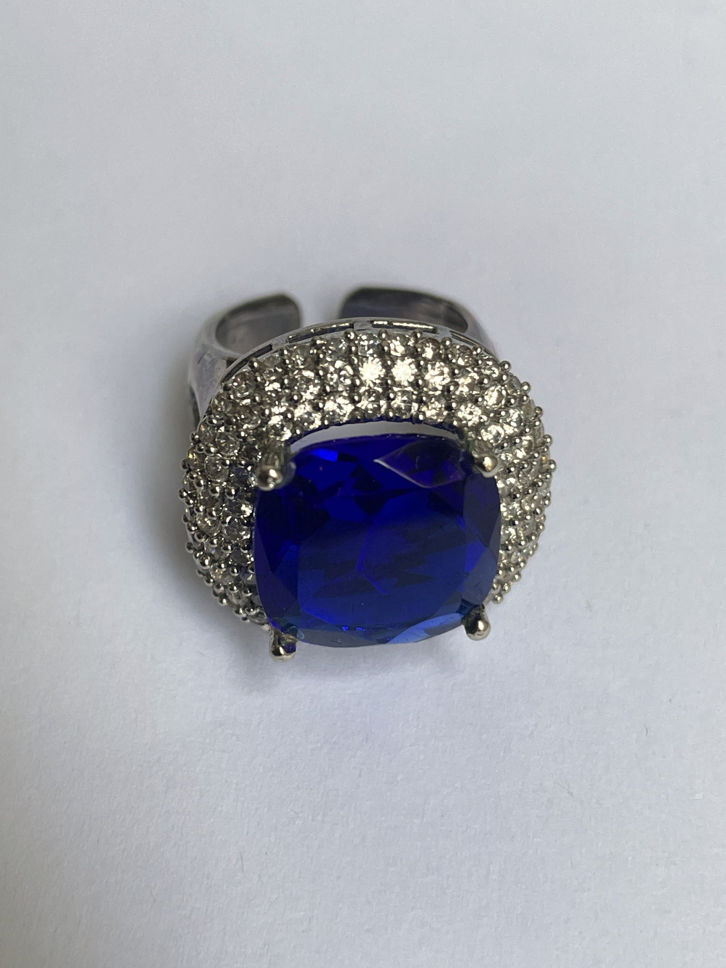 White Finish Sapphire Double and Zircon Ring