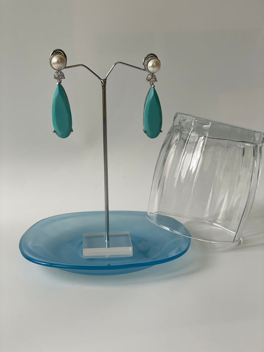 White Finish Pearl and Turquoise Earrings