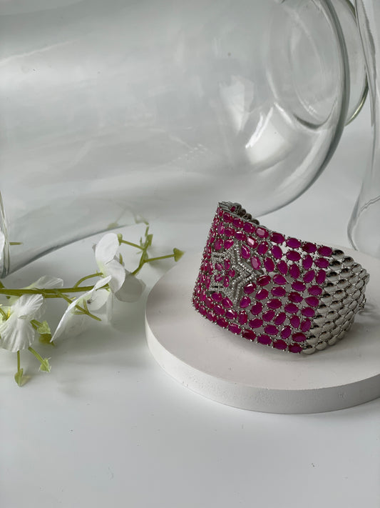Pink Synthetic Stone Bracelet with Star Zircon Motif