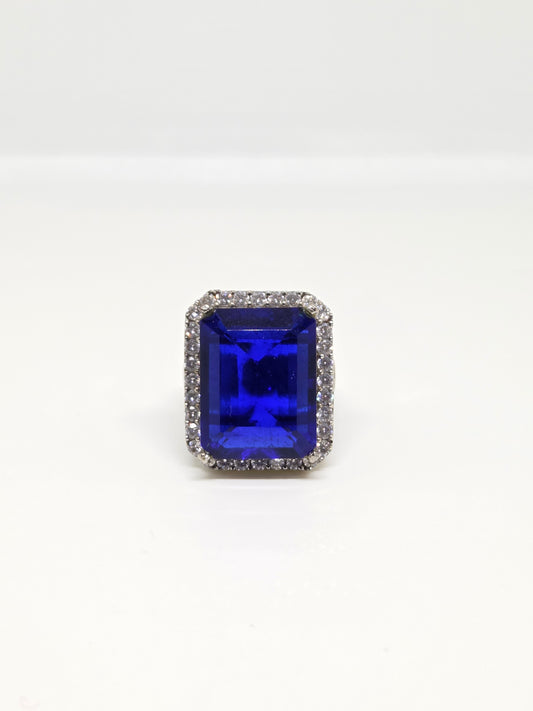 Blue Doublet Crystal Ring with Faux Diamond Accents