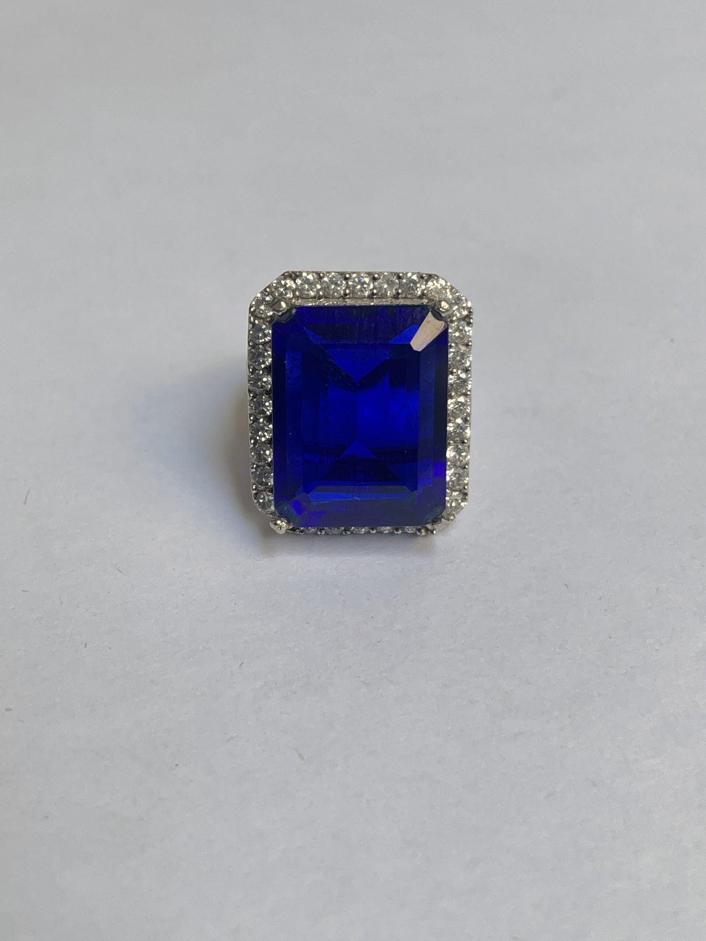 Blue Doublet Crystal Ring with Faux Diamond Accents