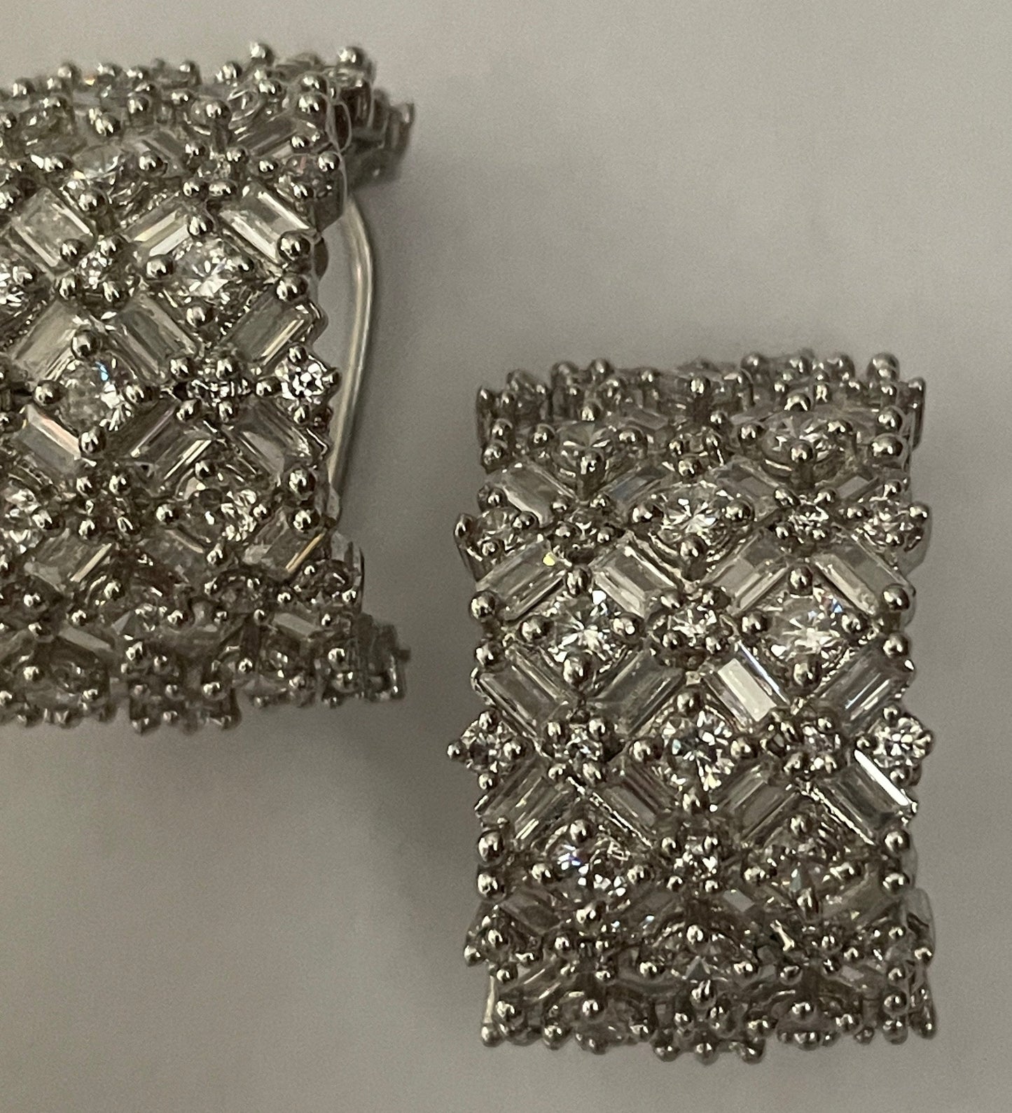 Baguette Zircon Huggies in White Finish