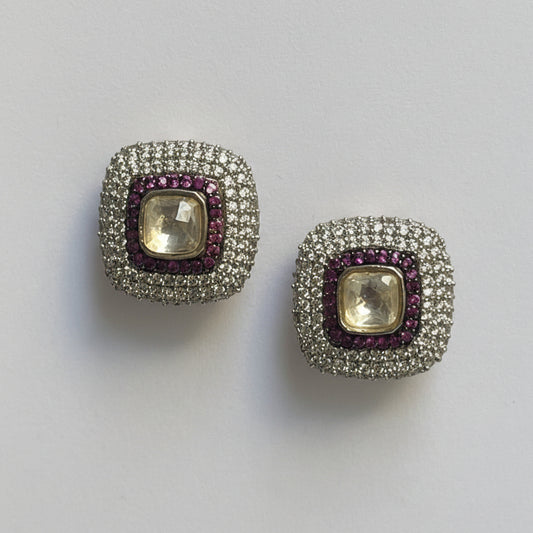 Gold Finish White and Red Zircon Studs
