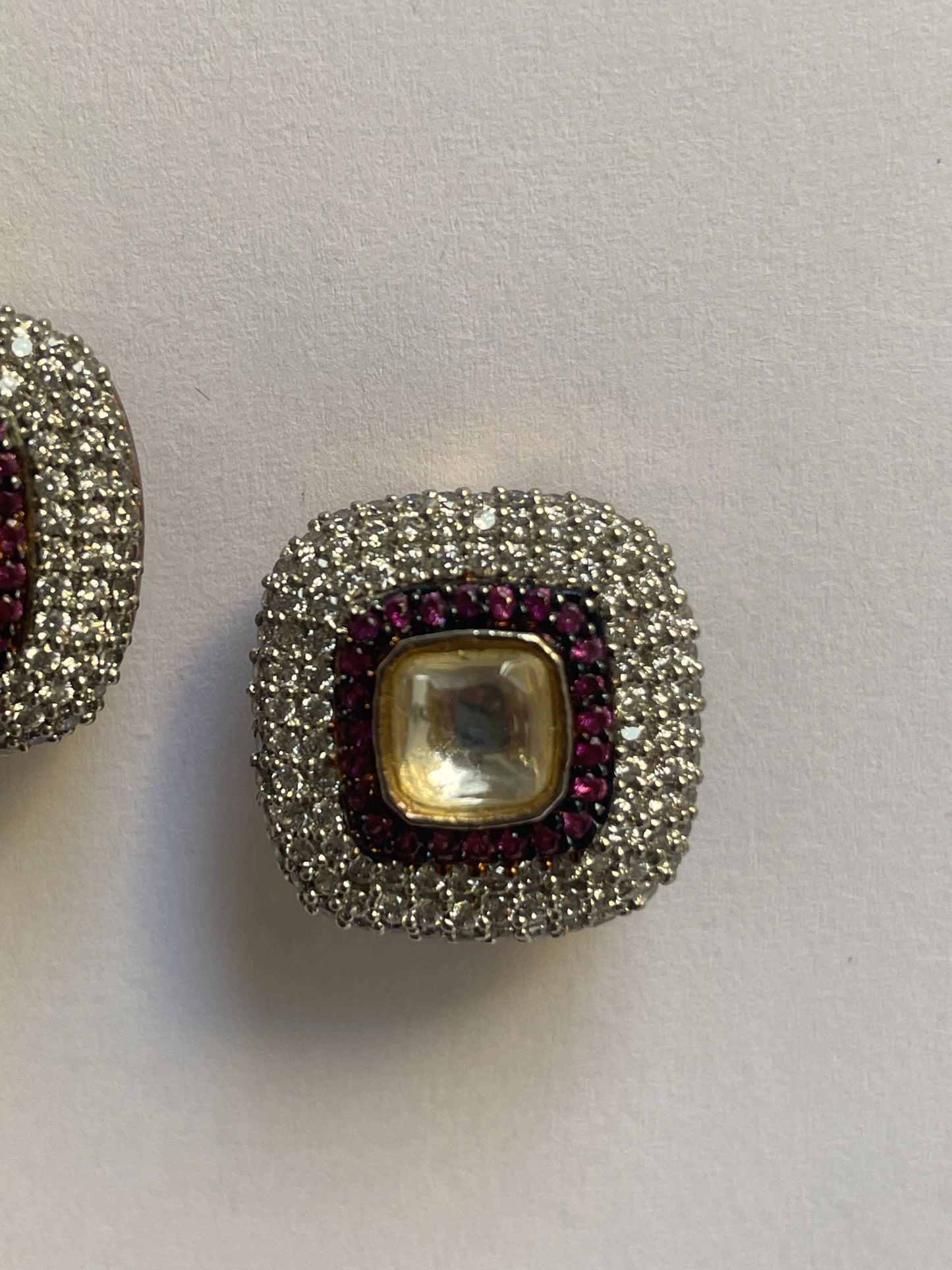 Gold Finish White and Red Zircon Studs