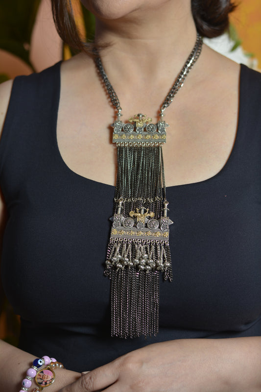 Oxidised German Silver Long Handmade Necklace