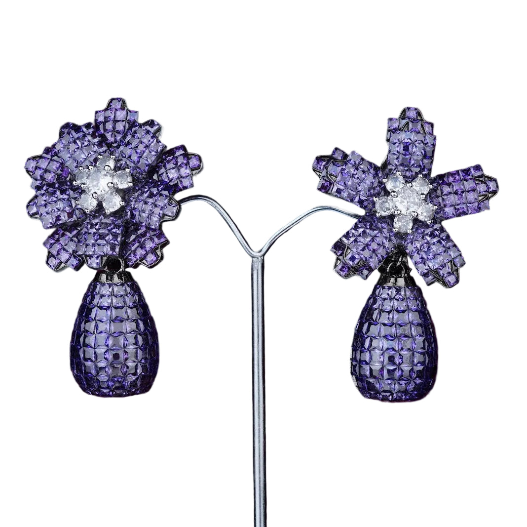 Unique Cut Zircon Floral Earrings