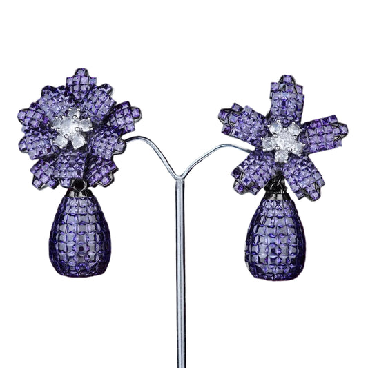 Unique Cut Zircon Floral Earrings