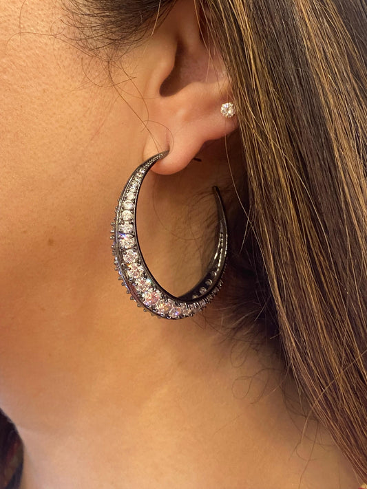 Black Rhodium Finish Zircon Hoops