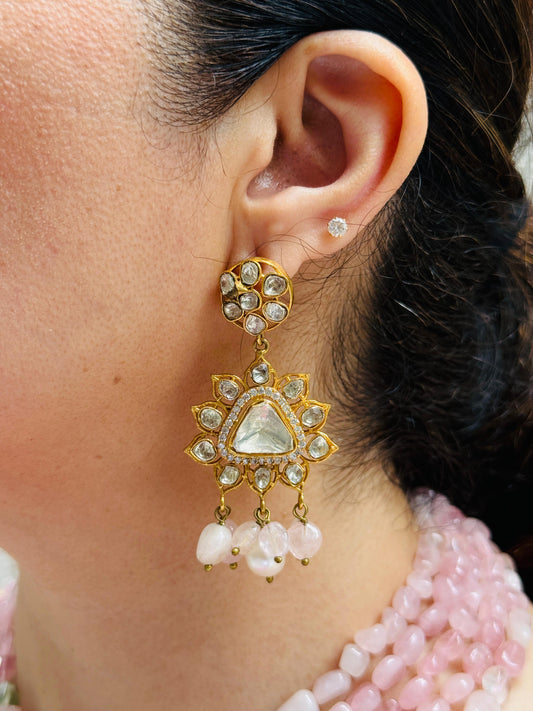 Pastel Pink Tumbled Stone Kundan Necklace Set