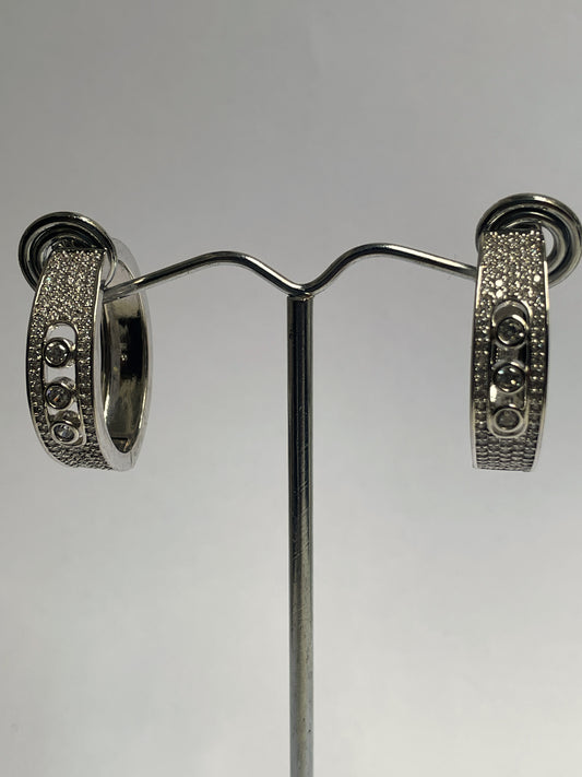 Zircon Studded Hoops in White Finish