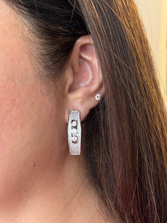 Zircon Studded Hoops in White Finish