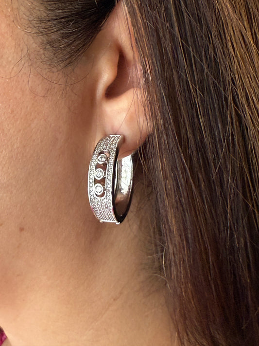 Zircon Studded Hoops in White Finish