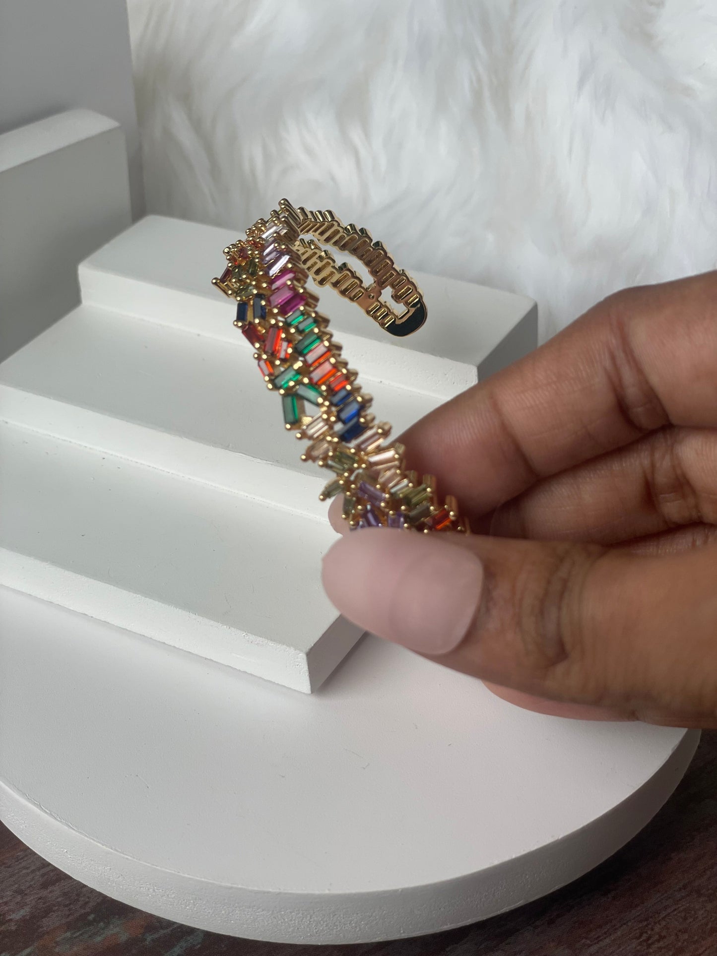 Gold Finish Multi Stone Studded Cuff BangleStudio6Jewels