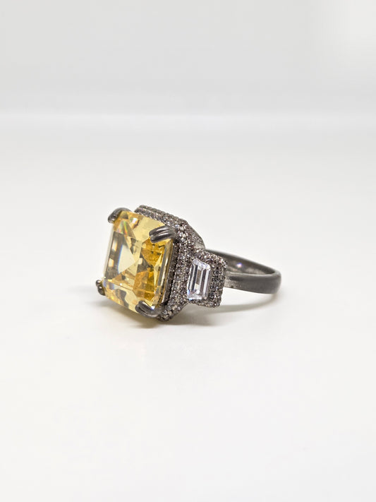 Yellow Square Zircon Solitaire Ring