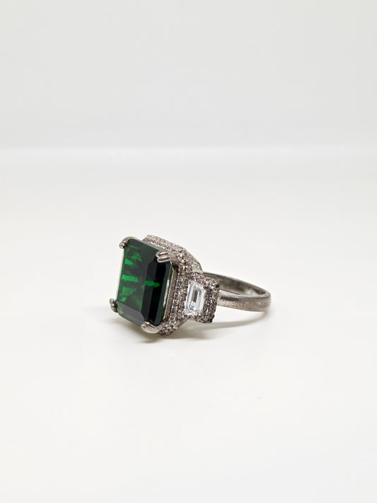 Green Crystal Solitaire Zircon Ring