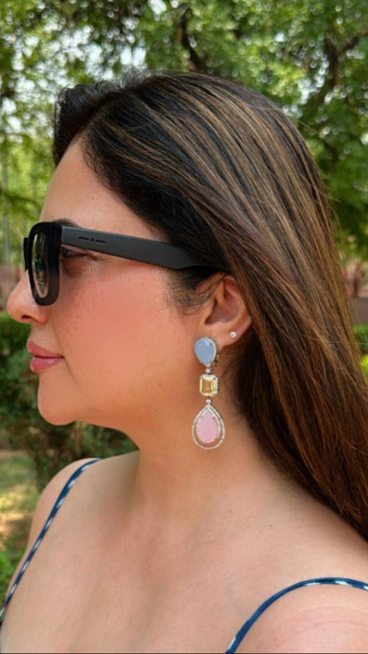 Pastel Stone Studded Zircon Dangling Earrings