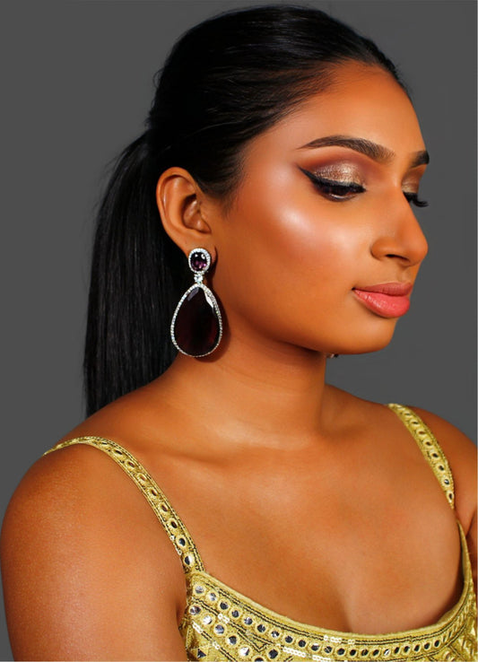 Clear Doublet Crystal Teardrop and Zircon Earrings