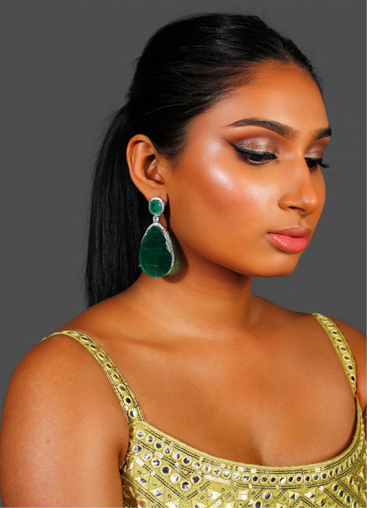 Clear Doublet Crystal Teardrop and Zircon Earrings