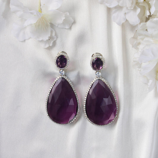 Clear Doublet Crystal Teardrop and Zircon Earrings