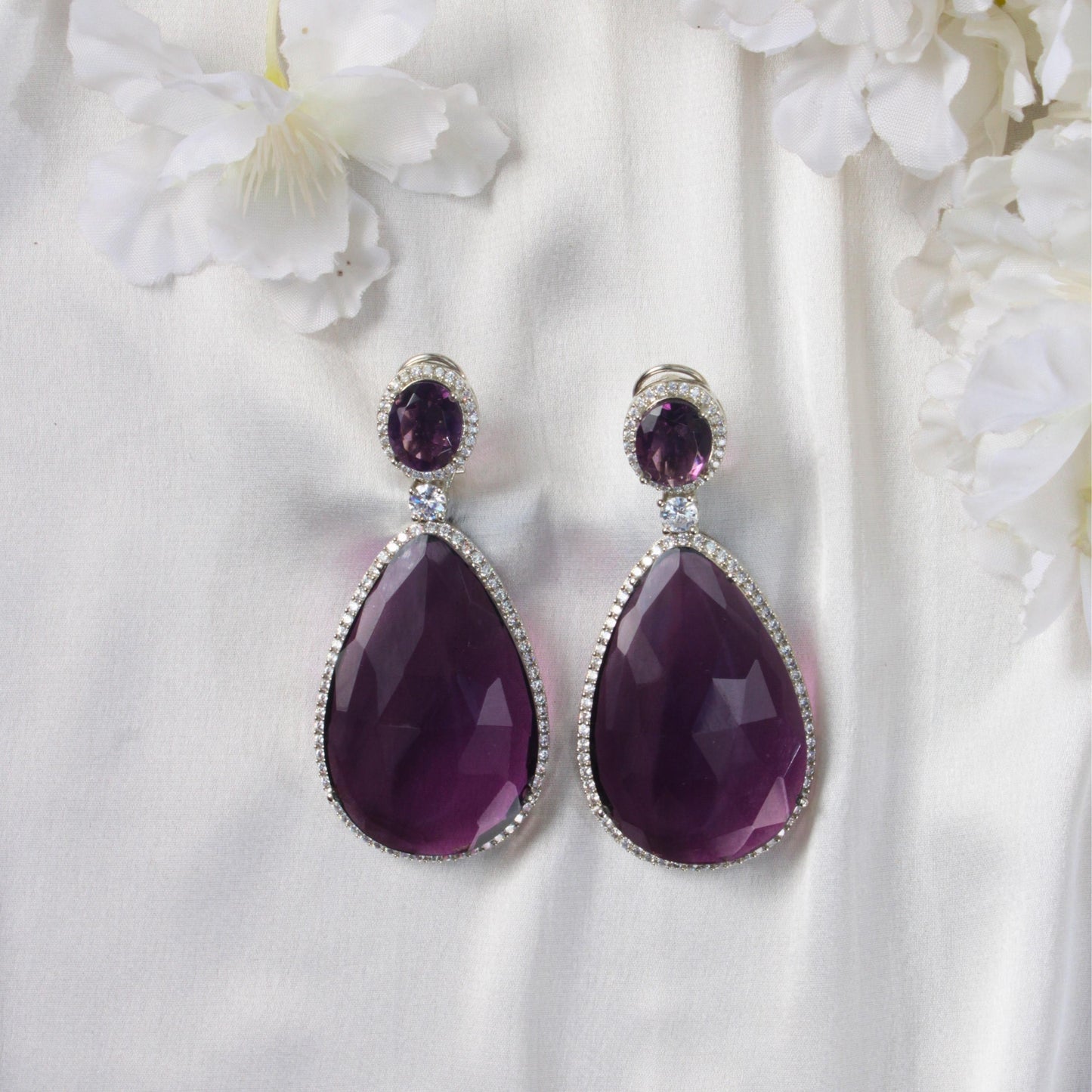 Clear Doublet Crystal Teardrop and Zircon Earrings