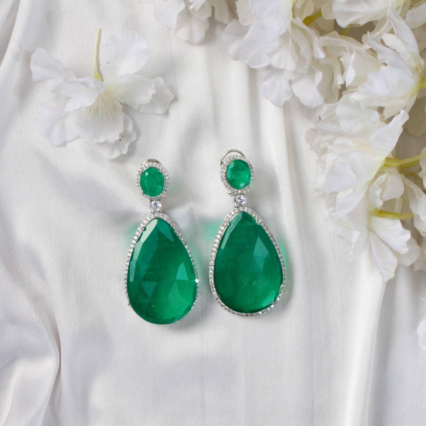 Clear Doublet Crystal Teardrop and Zircon Earrings