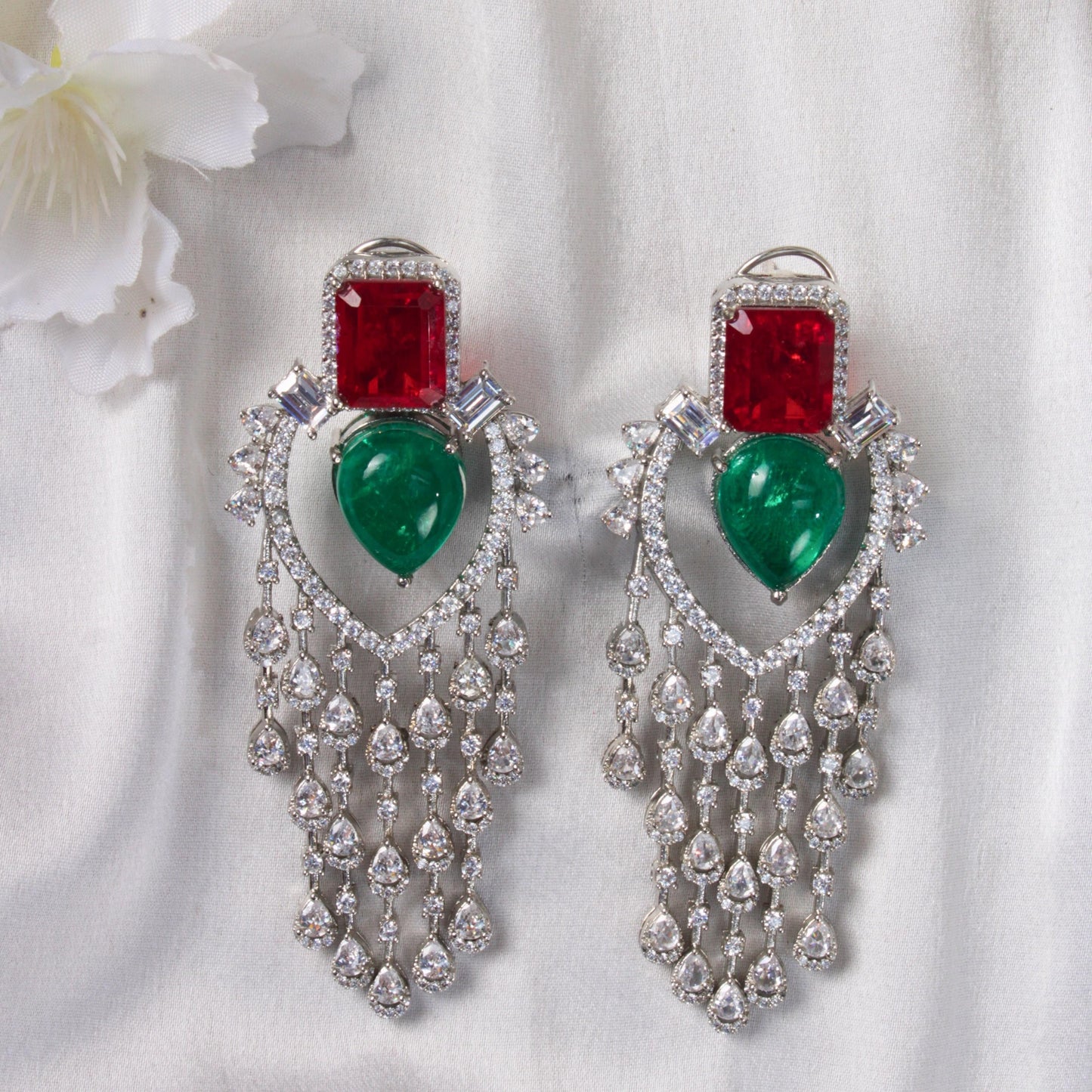 Red and Green Doublet Crystals with Zircon Danglers
