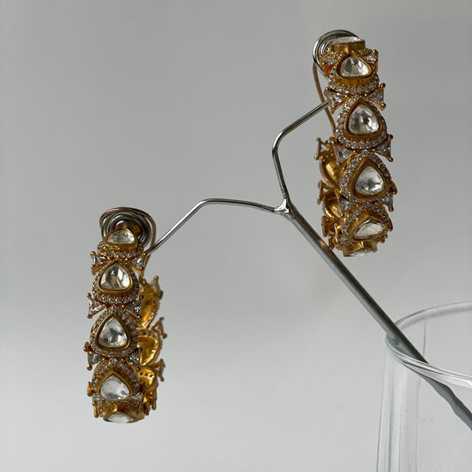 Gold Finish Kundan Hoops