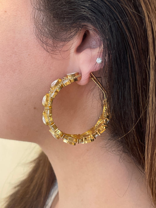 Gold Finish Kundan Hoops