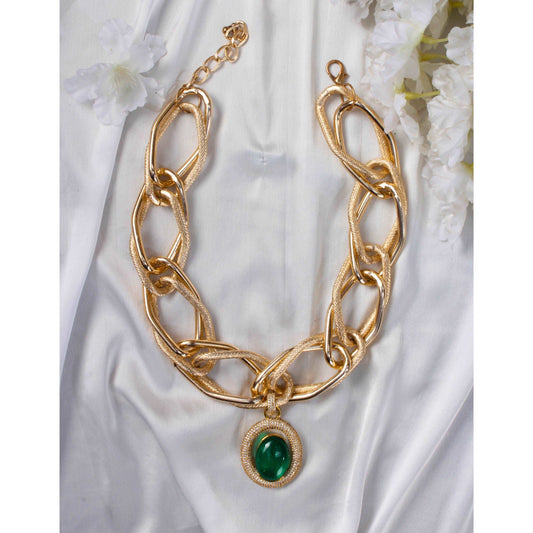 Chunky Chain Oval Faux Emerald NecklaceStudio6Jewels