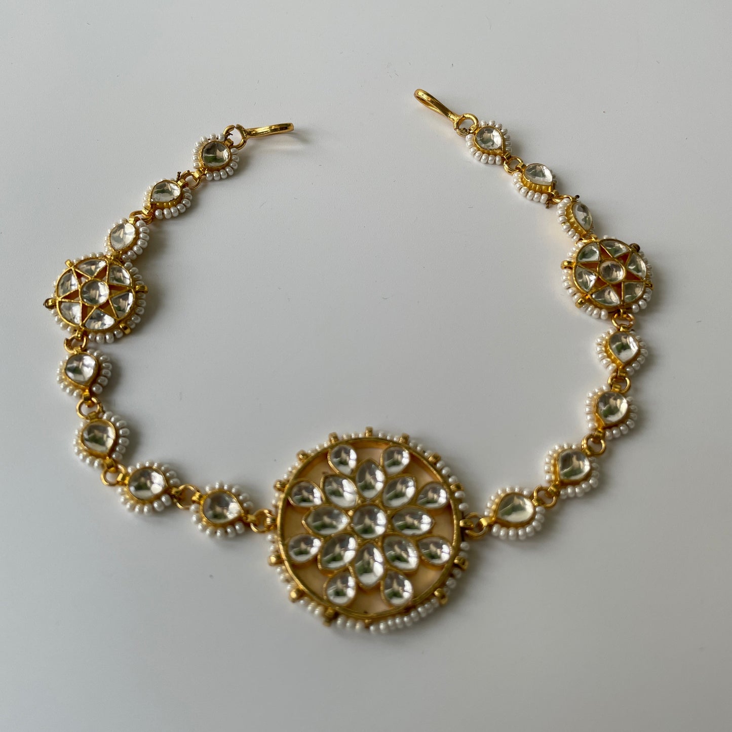 Gold Finish Kundan and Pearl Accent Head Band