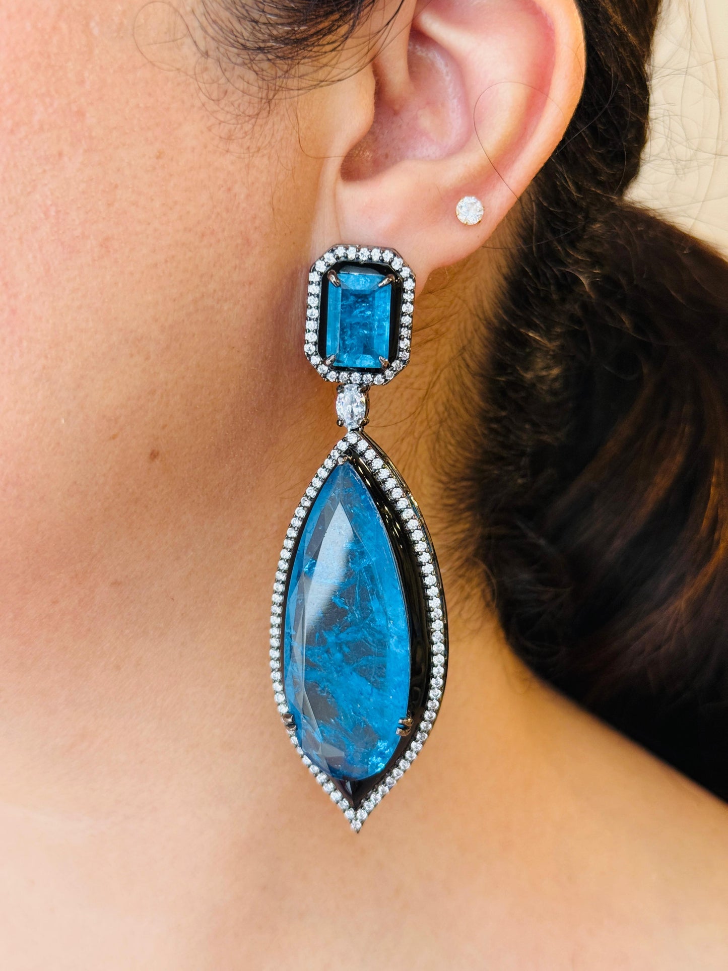 Enamel with Zircon and Blue Crystal Doublet Earrings