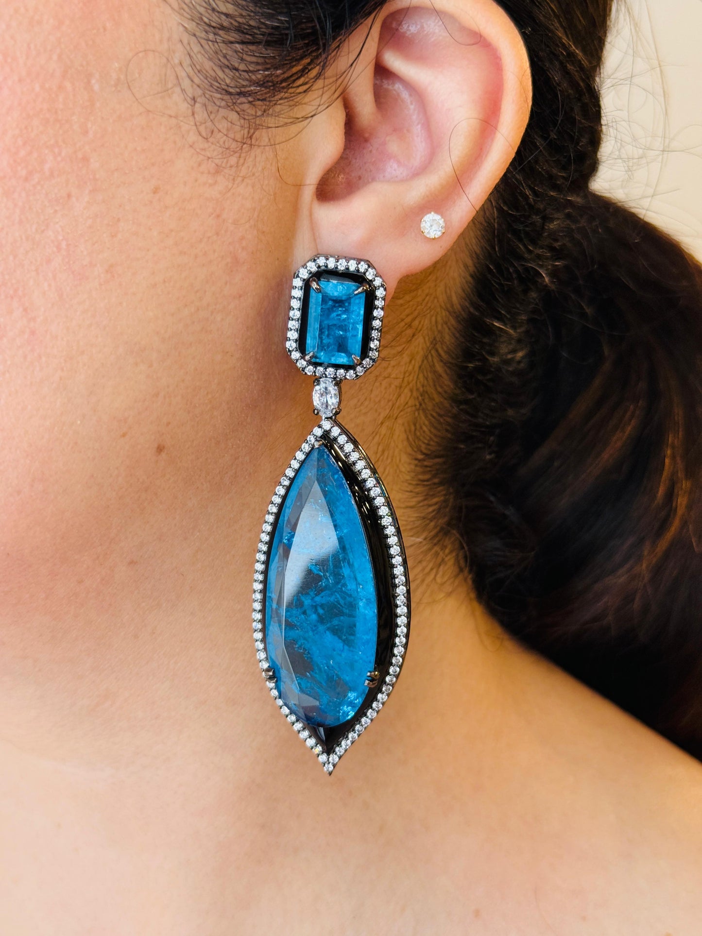 Enamel with Zircon and Blue Crystal Doublet Earrings