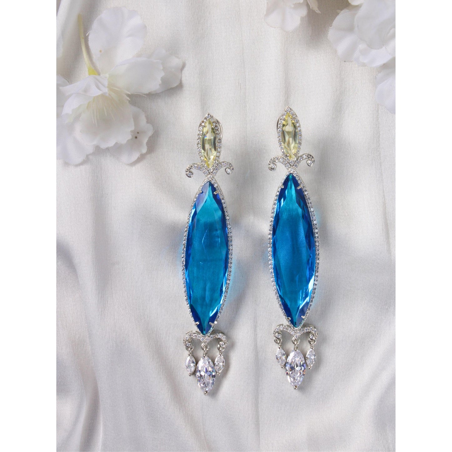 Blue and Yellow Marquise Doublet Crystal Earrings with Zircon