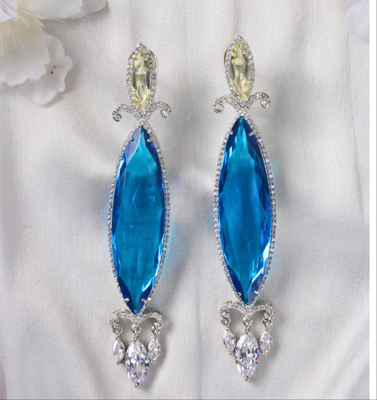 Blue and Yellow Marquise Doublet Crystal Earrings with Zircon
