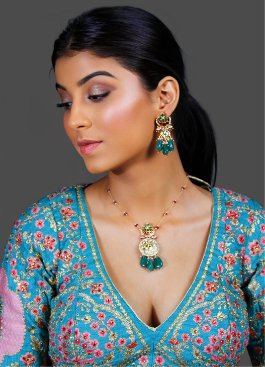 Kundan Chain Necklace Set with Stone Drops