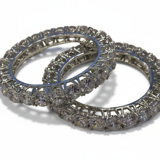 White Finished Bangles with Solitaires