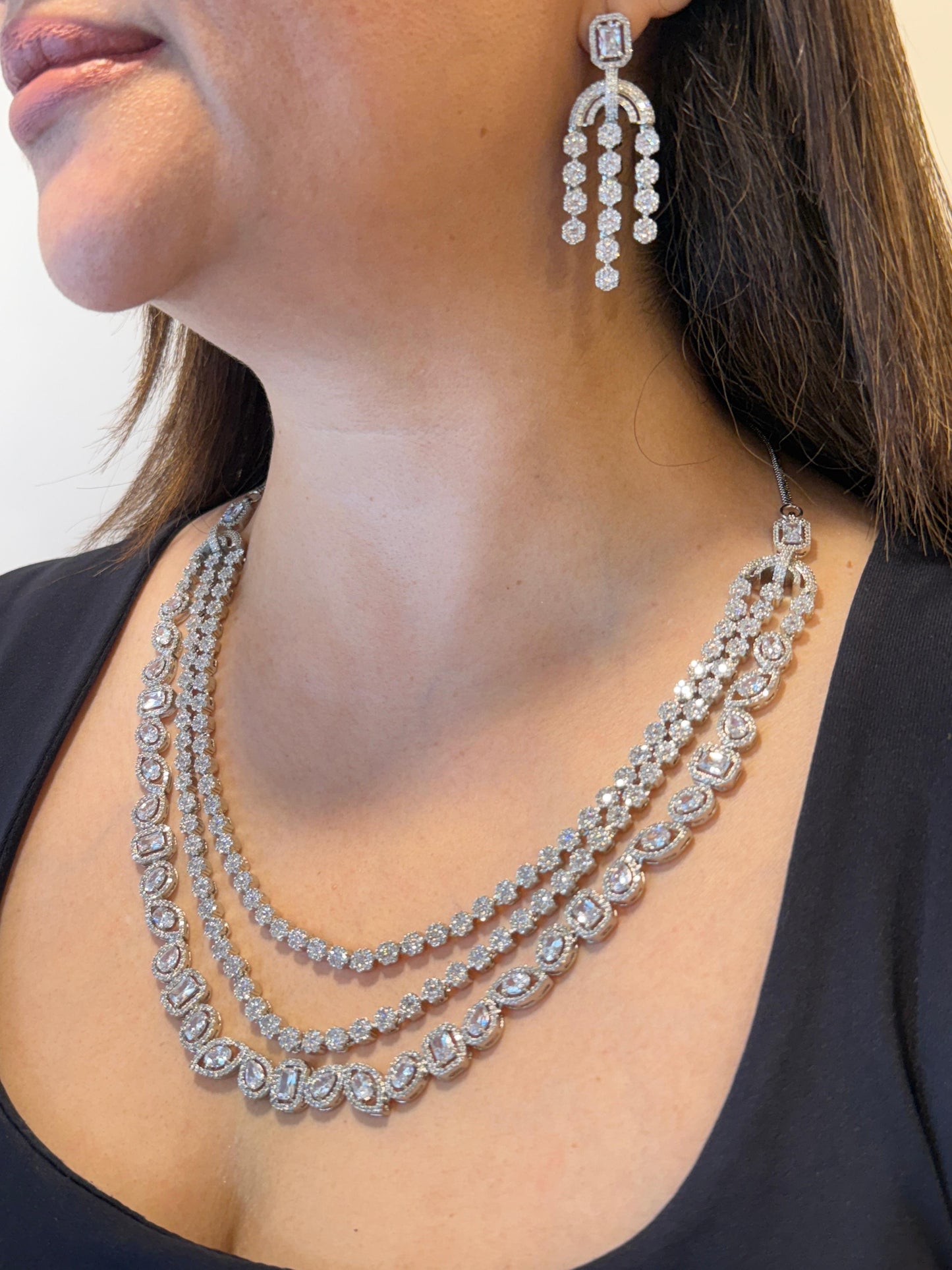 Layered Zircon Necklace and Earrings