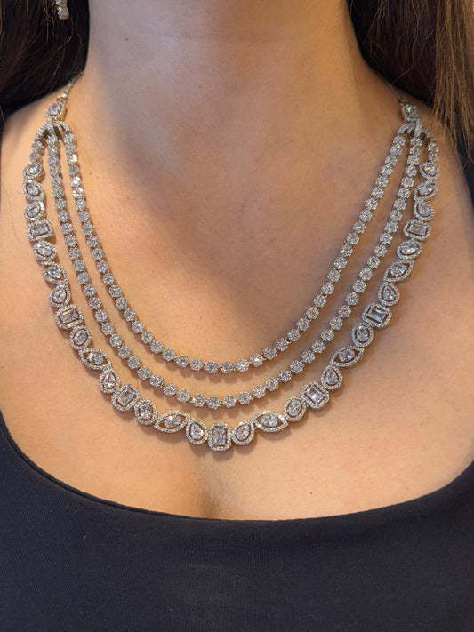 Layered Zircon Necklace and Earrings