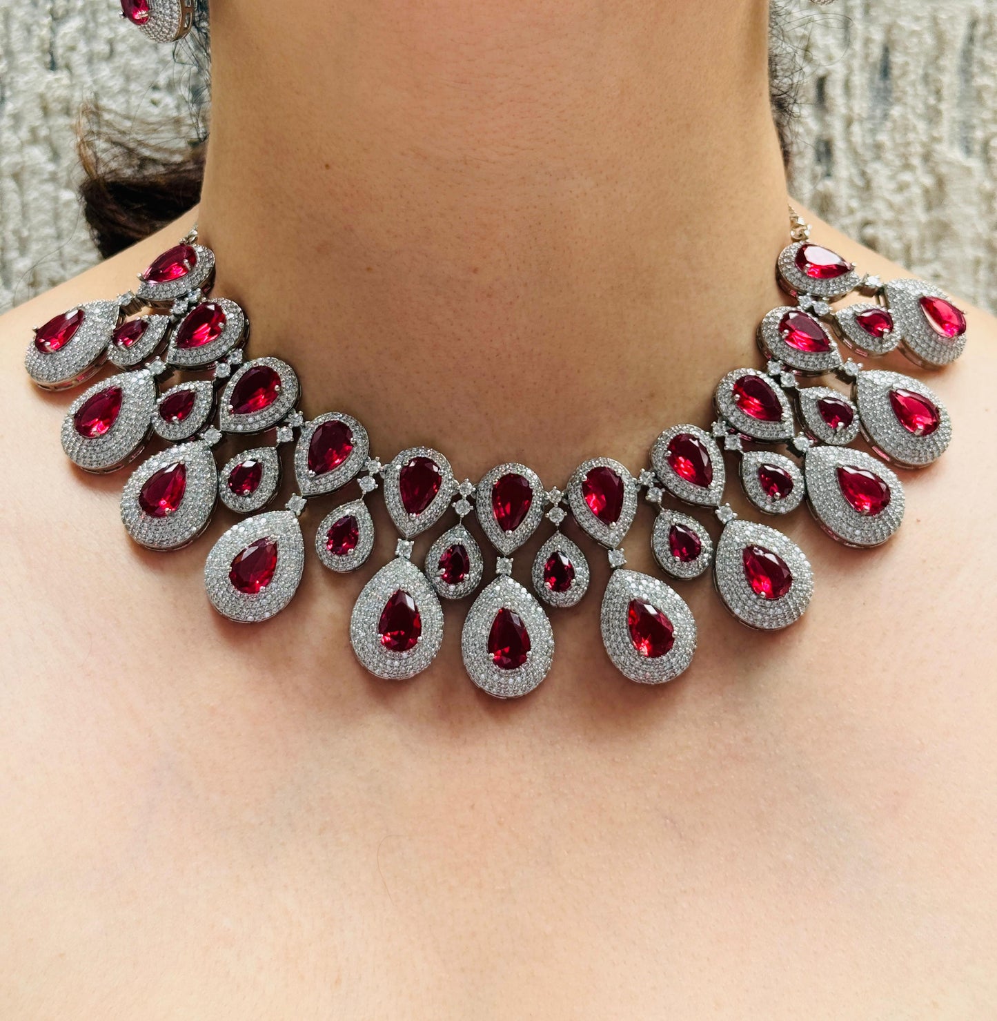 Royal Red Zircon Studded Necklace Set