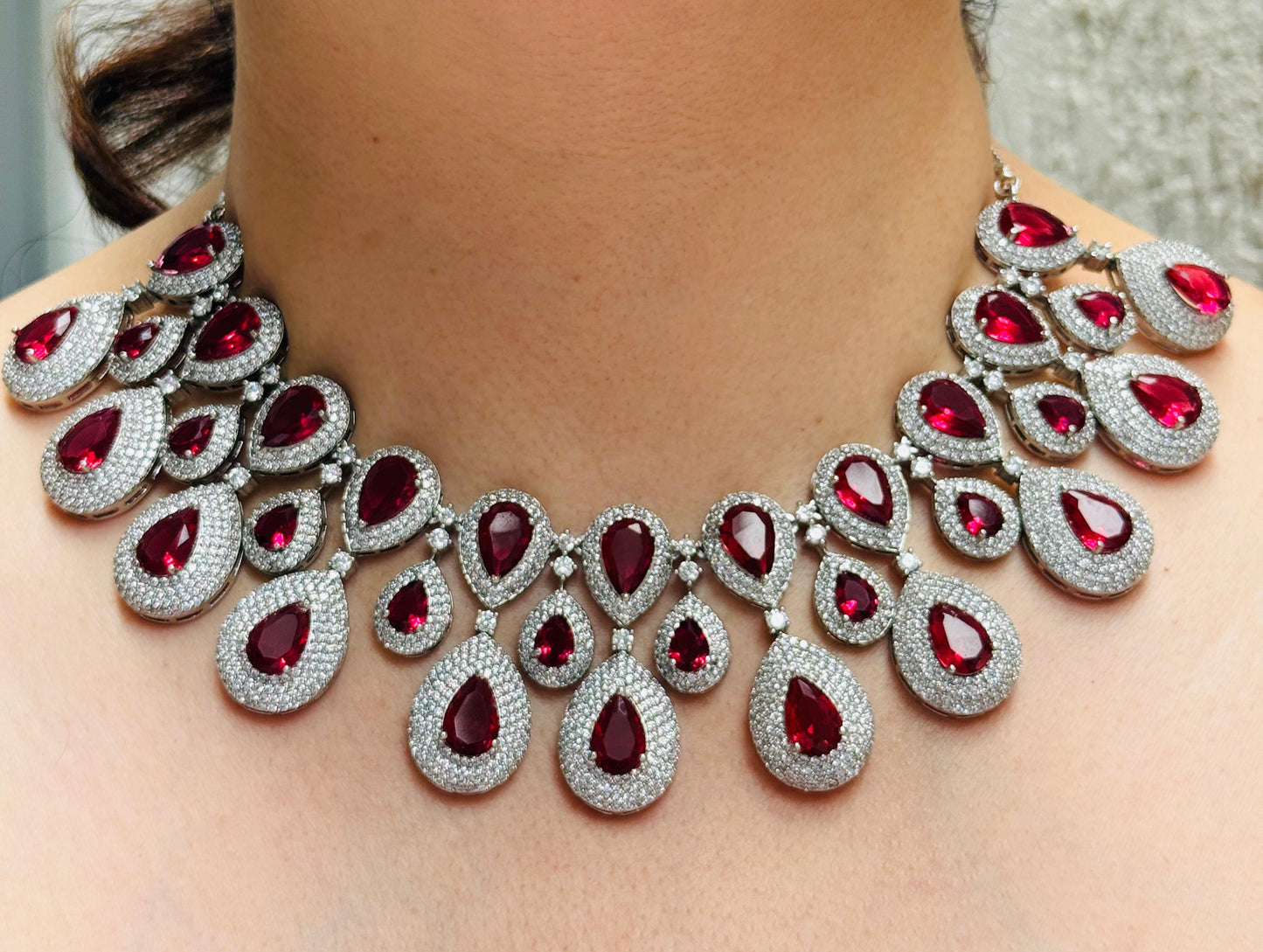 Royal Red Zircon Studded Necklace Set