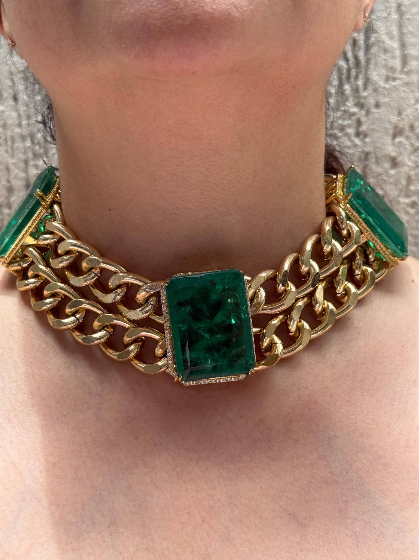 Gold Finish Doublet Necklace with Chunky Chain Links