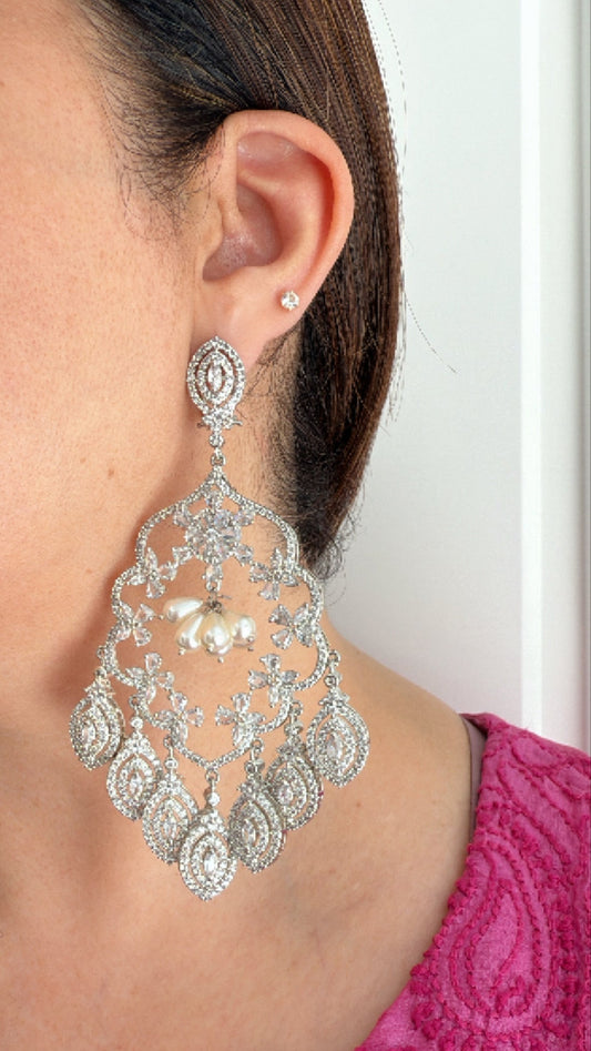 Zircon Long Danglers with Pearls