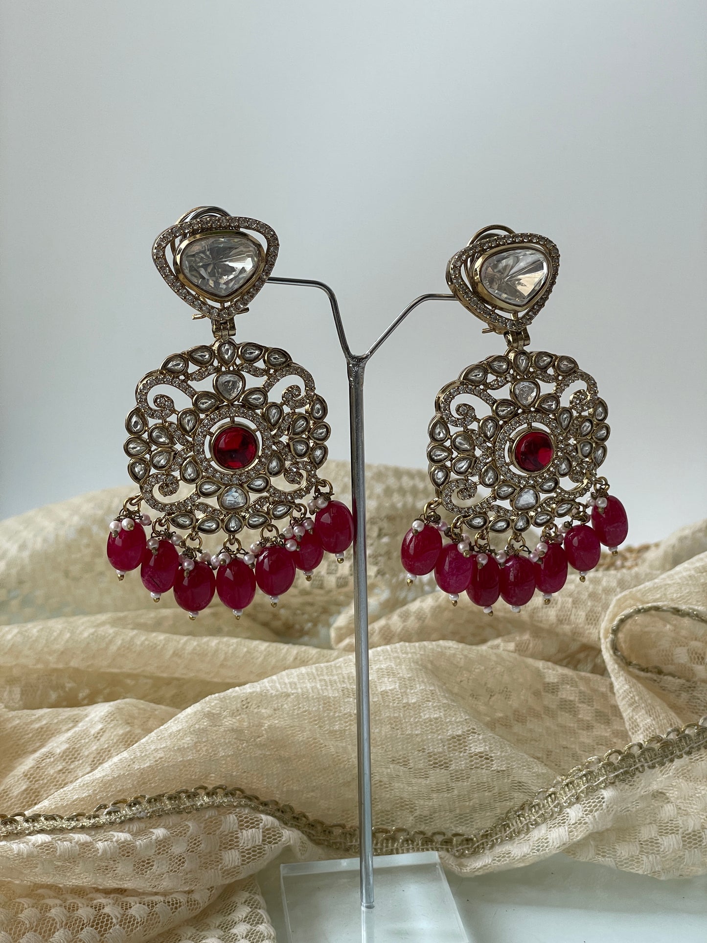 Ethnic Kundan Bridal Necklace Set with Red Beads