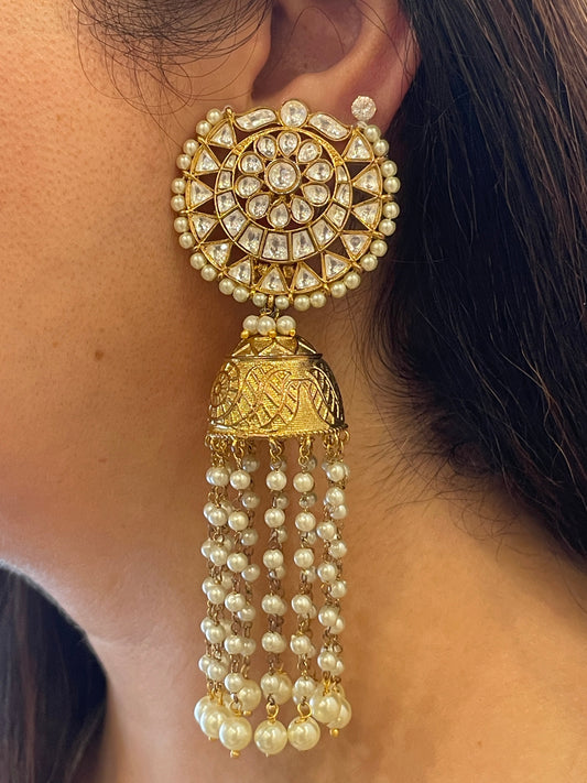 Pearl Jhumka with gold polish