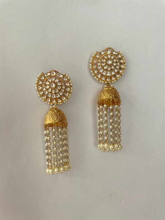 Pearl Jhumka with gold polish