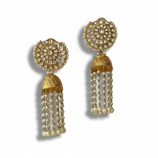 Pearl Jhumka with gold polish