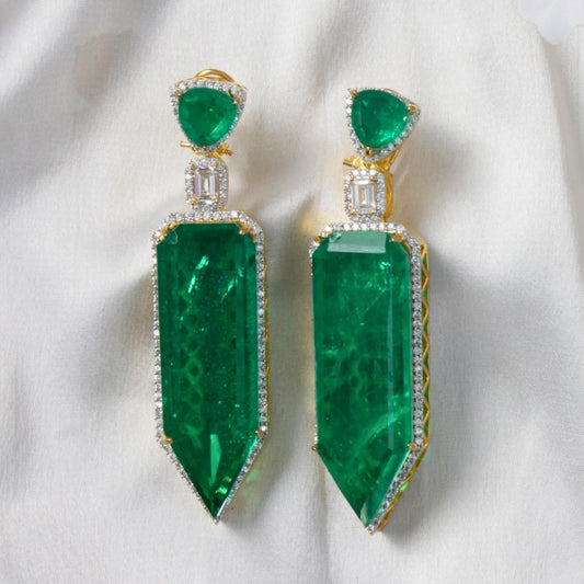 Gold Finish Green Doublet Unique Cut EarringsStudio6Jewels