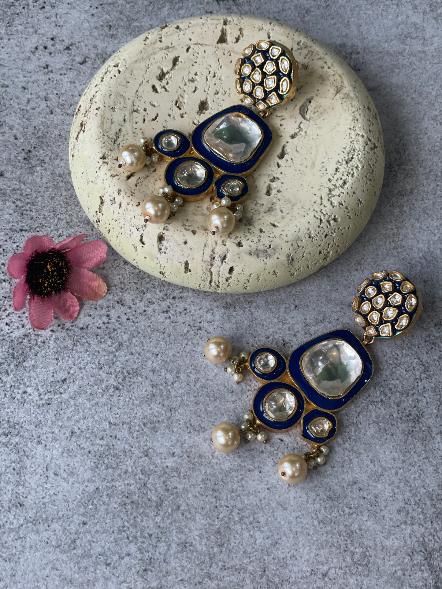 Blue Enamelled Ethnic Kundan Necklace Set