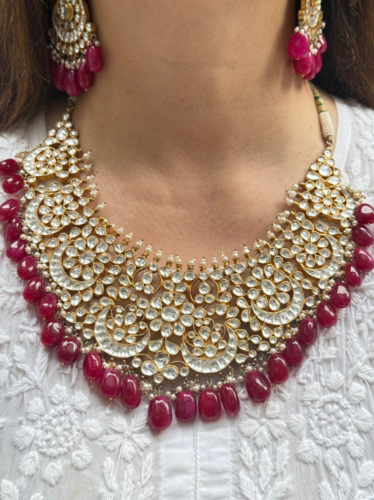 Ethnic Kundan Set with Red Beads and Maang Tikka