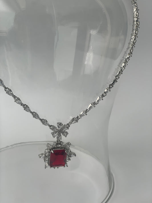 Zircon Studded Long Necklace with Earrings